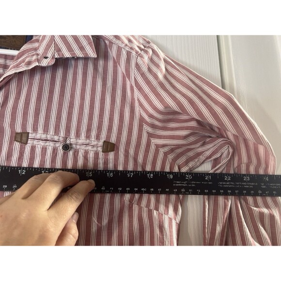 Orvis Women’s Small Dusty Rose Striped Shirt Leather Trim Long Sleeve Button Up - Picture 12 of 15